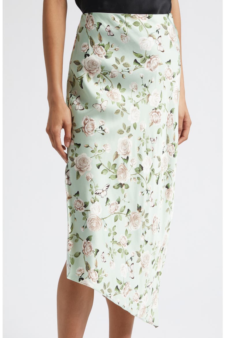 Maeve Mixed Print Asymmetric Satin Slip Skirt, Alternate, color, GARDEN GOSSIP LIGHT SAGE