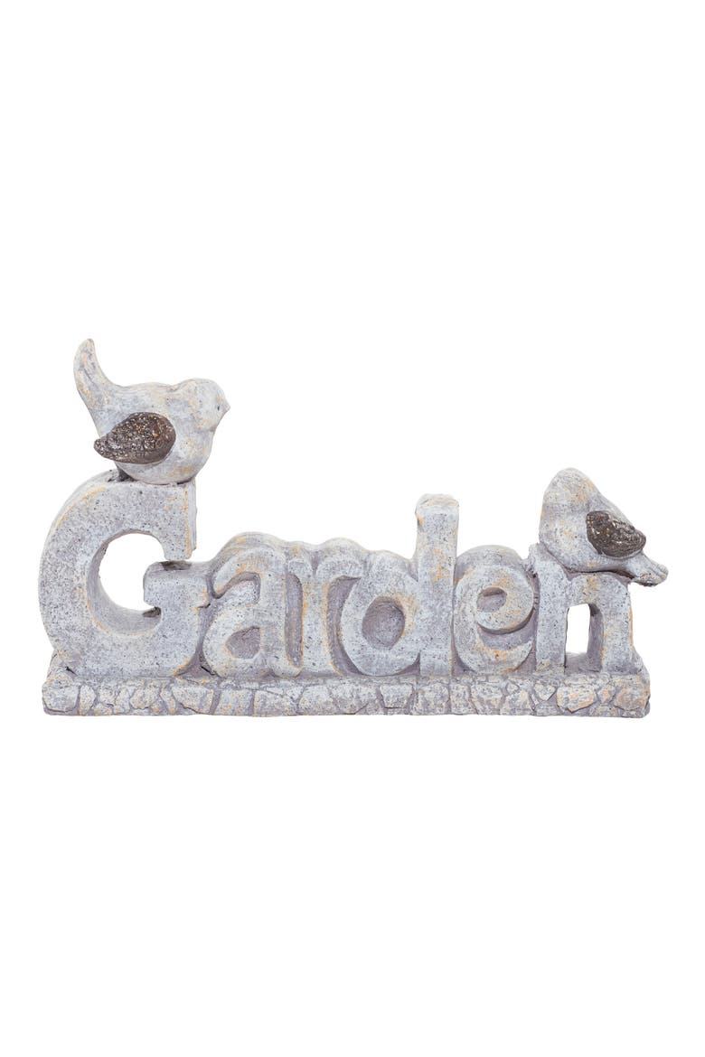 White Polystone Indoor & Outdoor Bird Garden Sculpture with Garden Sign, Alternate, color, WHITE