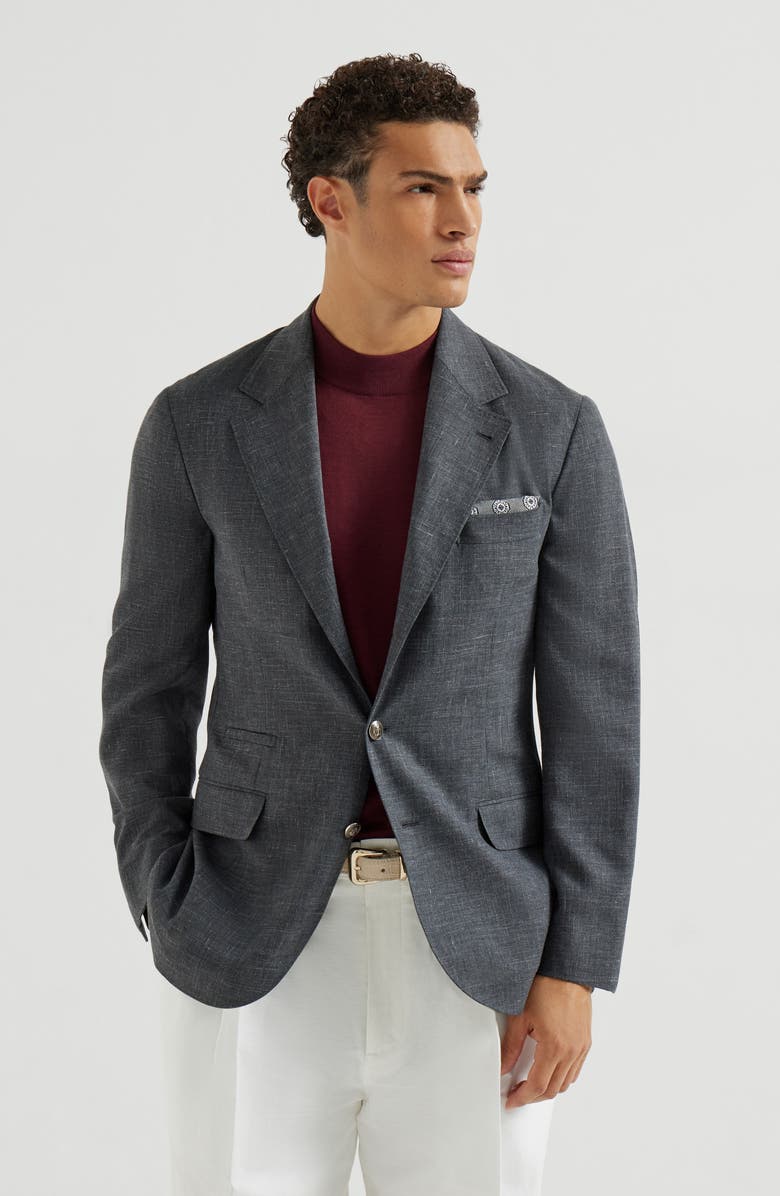 Brunello Cucinelli Blazer with metal buttons, Alternate, color, Dark Grey
