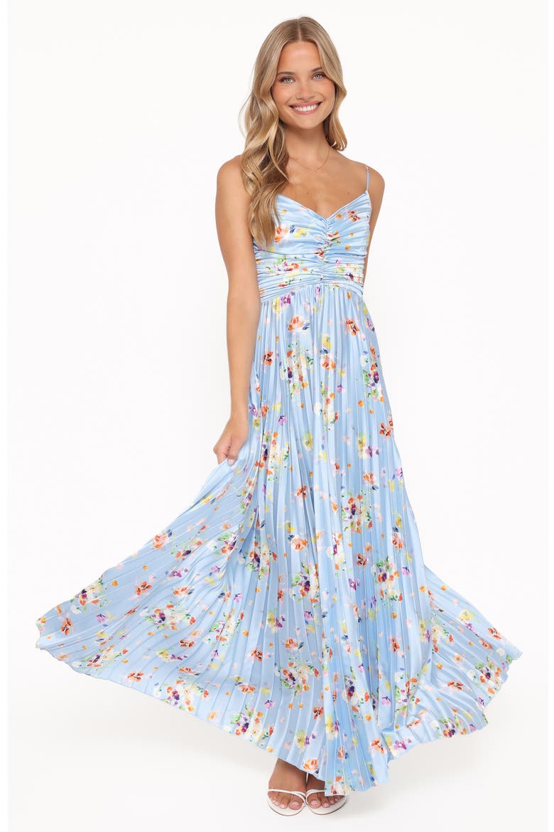 blue floral pleated dress Cute Blue Floral Pleated Maxi Dress | Trendy Women's Dress
