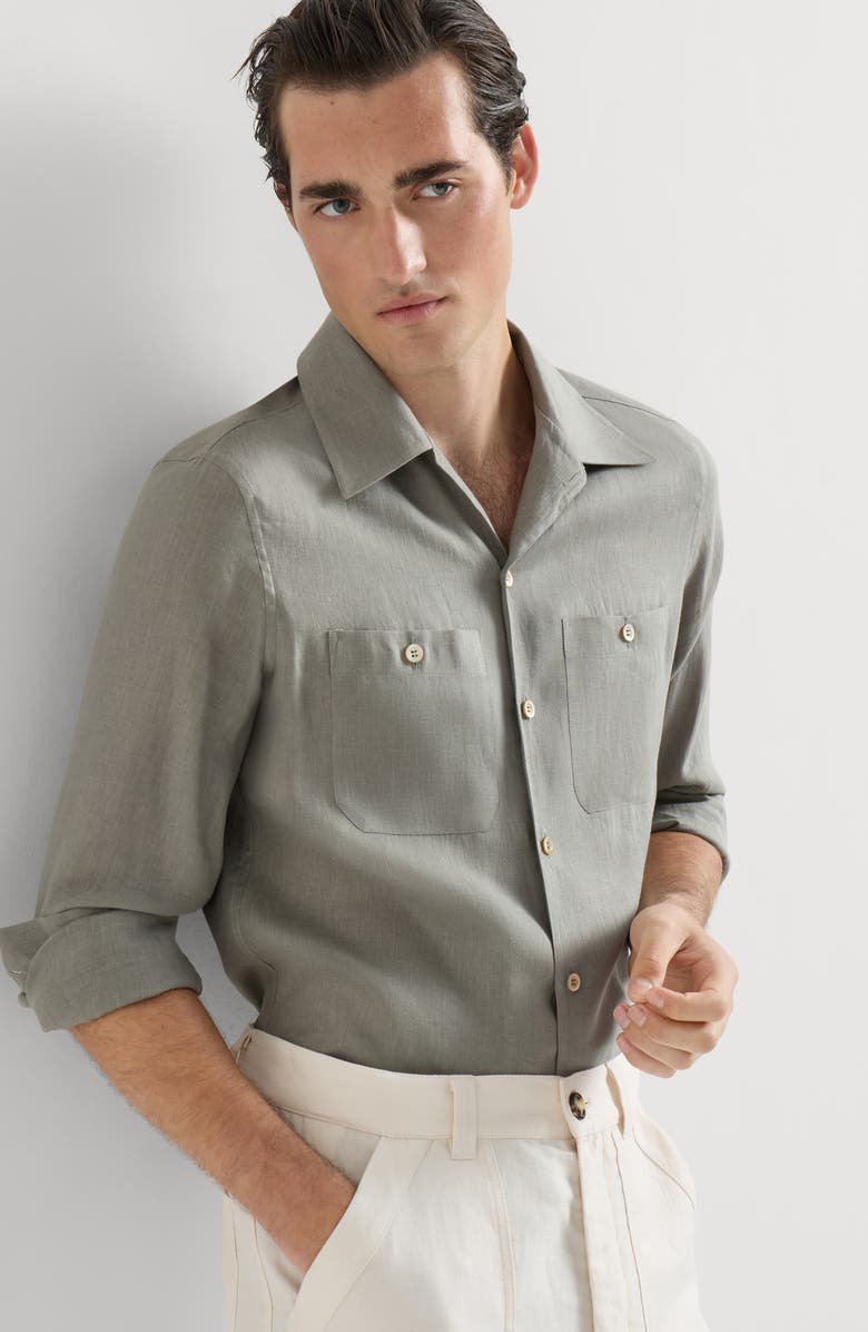 Brunello Cucinelli Shirt with chest pockets, Alternate, color, Khaki