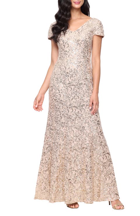 Sequin Cord Lace A-Line Evening Gown