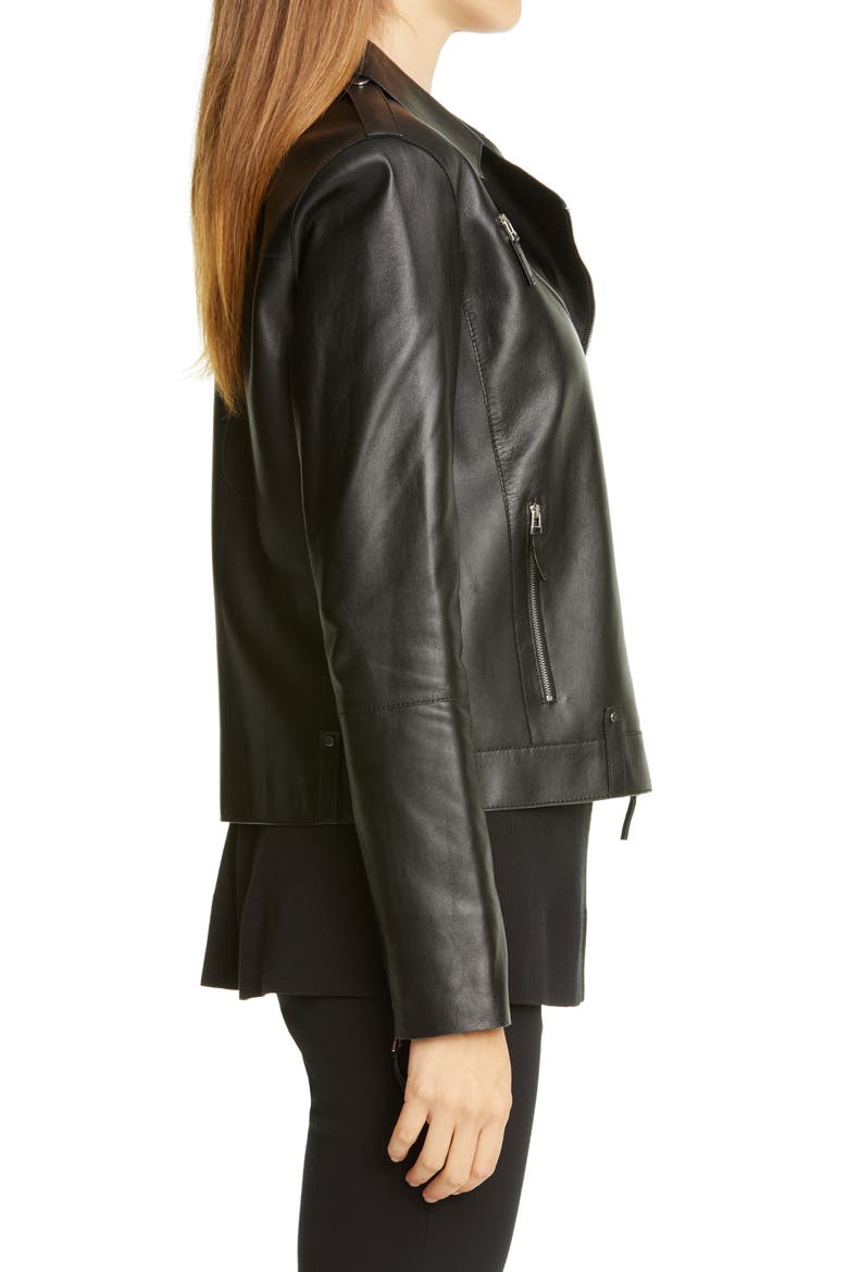 Bernice Leather Moto Jacket, Alternate, color, BLACK