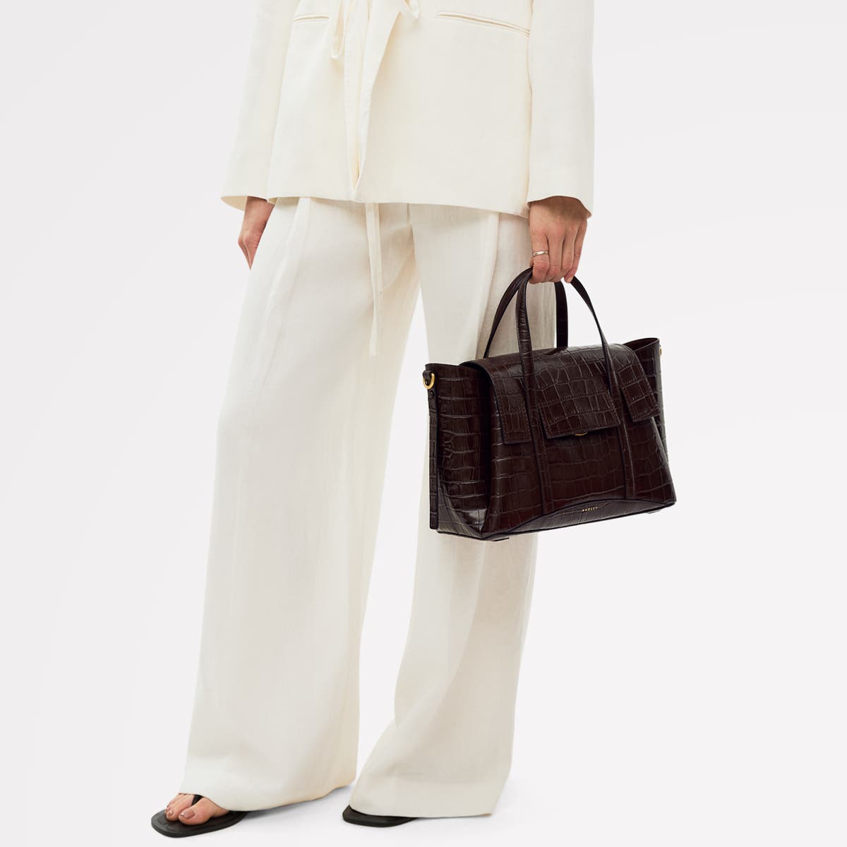 Radley The Chancery - Faux Croc Medium Flapover Satchel Bag, Alternate, color, Dark Oak