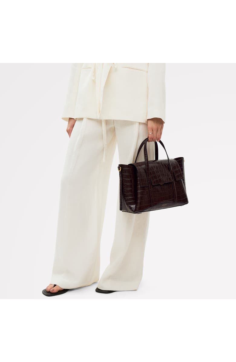 Radley The Chancery - Faux Croc Medium Flapover Satchel Bag, Alternate, color, Dark Oak