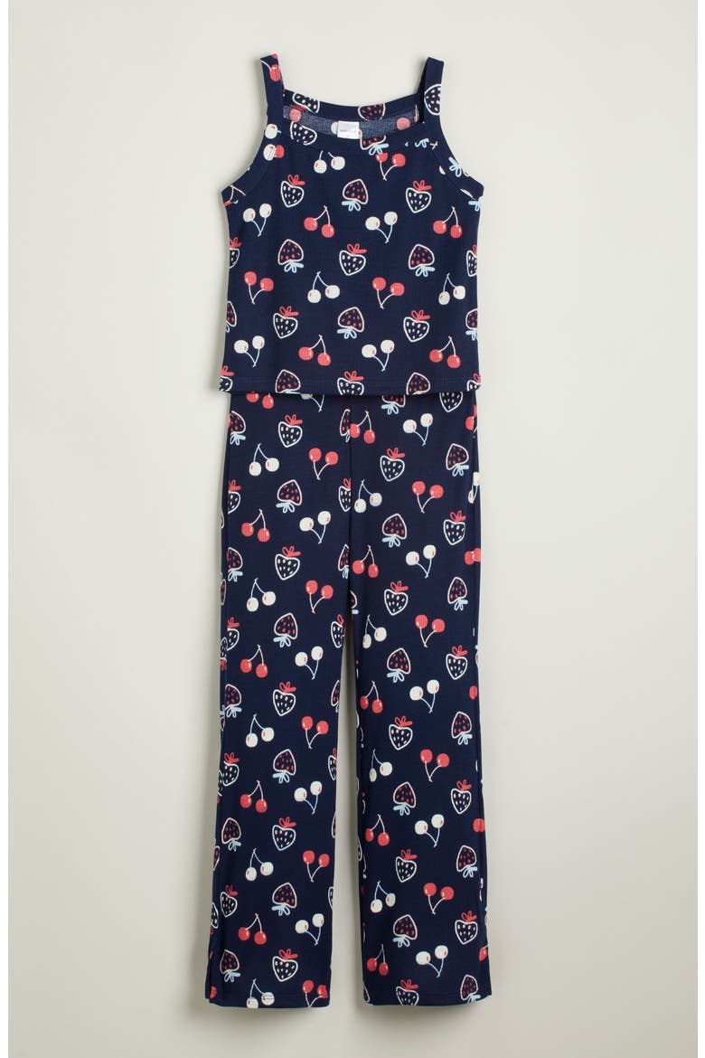 Kids' Print Rib Two-Piece Pajamas, Main, color, NAVY SKETCHED FRUIT