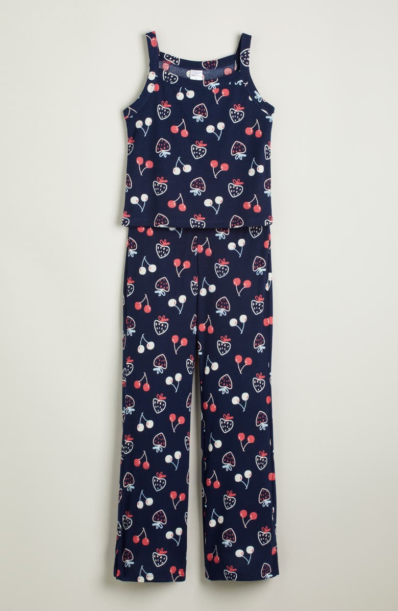 Nordstrom Kids' Print Rib Two-Piece Pajamas, Main, color, Navy Sketched Fruit