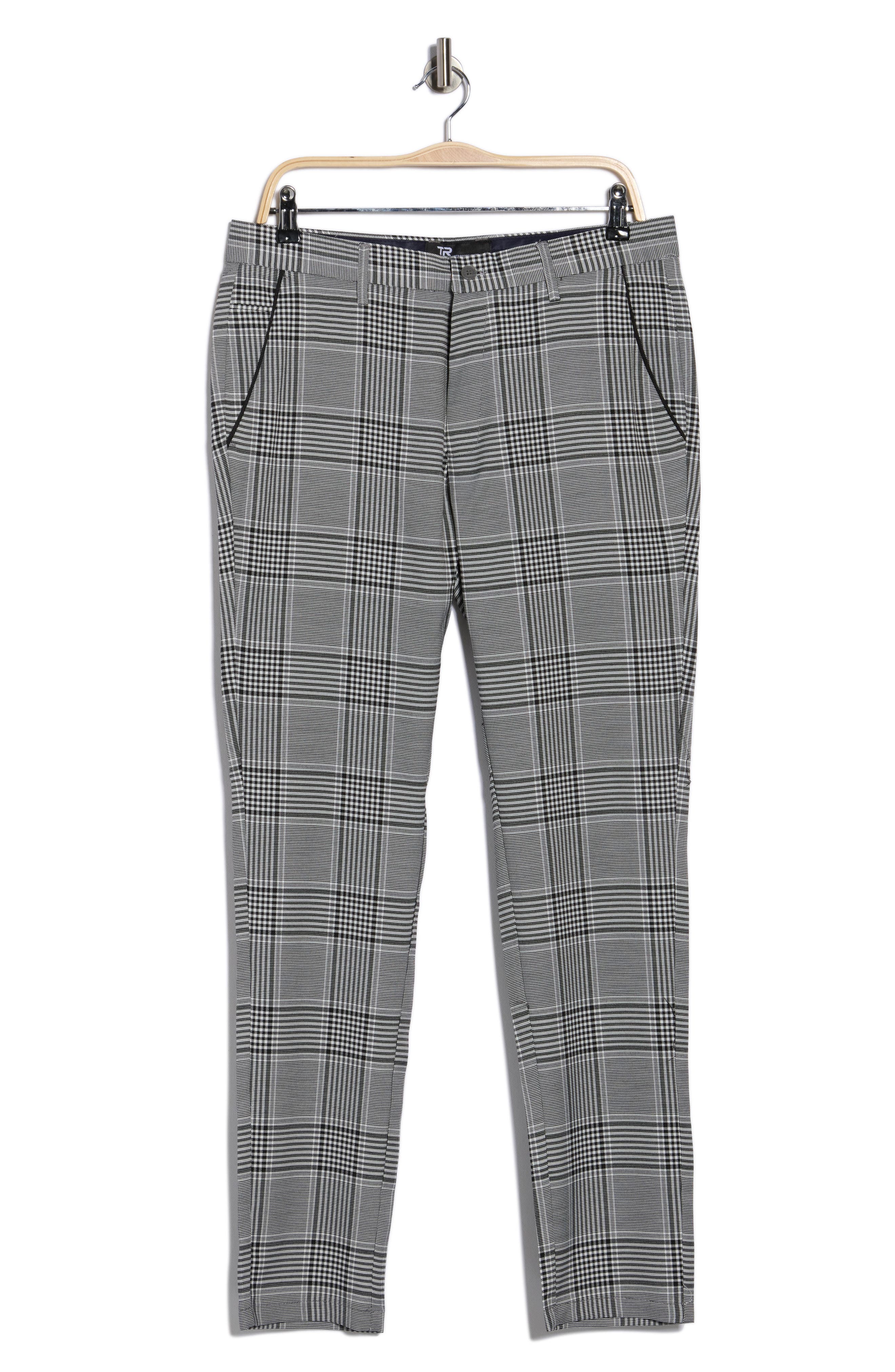 T.R. PREMIUM Slim Fit Flat Front Plaid Dress Pants