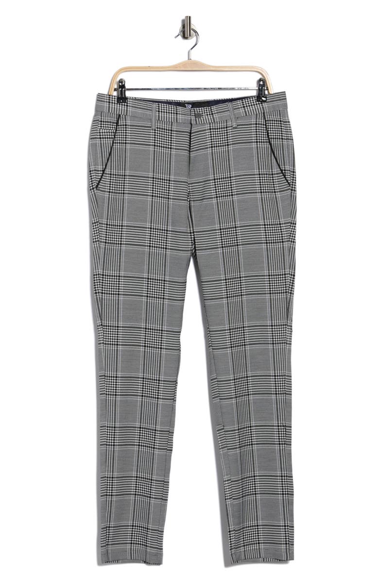 T.R. PREMIUM Slim Fit Flat Front Plaid Dress Pants, Main, color, Grey