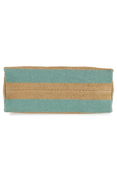 Marni Small Logo Stripe Woven Tote In Teal/blue