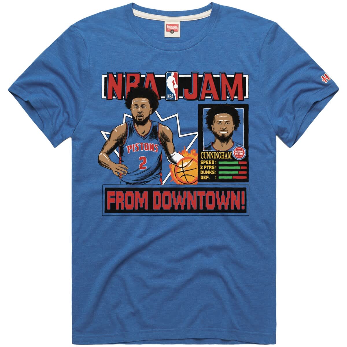 Unisex Homage Cade Cunningham Blue Detroit Pistons NBA Jam Tri-Blend T-Shirt - image 2