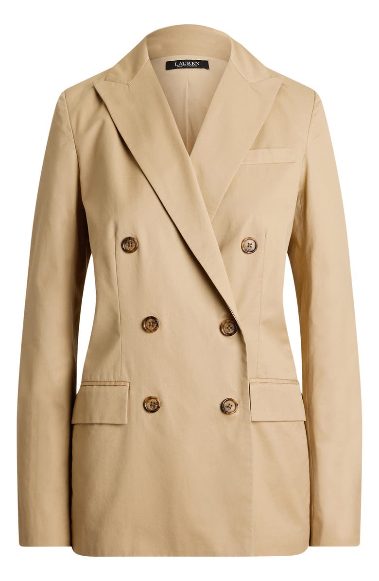 Lauren Ralph Lauren Double Breasted Cotton Twill Blazer, Alternate, color, Birch Tan
