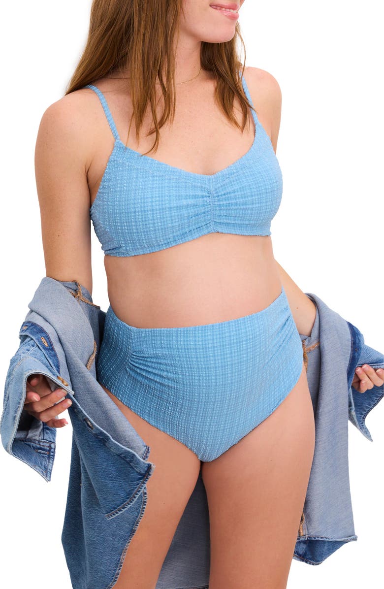 HATCH Collection The Zanzibar Maternity Bikini, Alternate, color, Textured Blue Mini Gingham