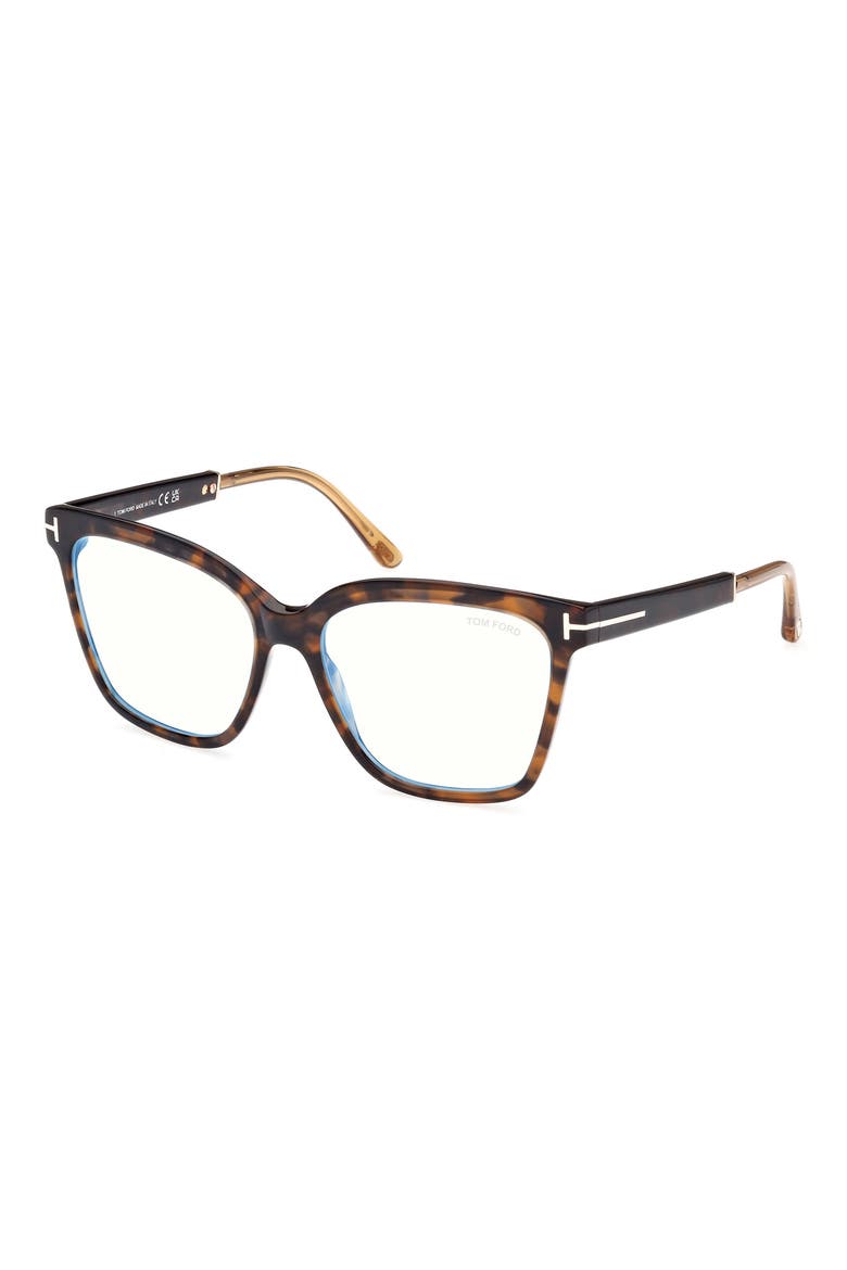 56mm Square Blue Light Blocking Optical Glasses, Alternate, color, HAVANA ROSE GOLD / T LOGO