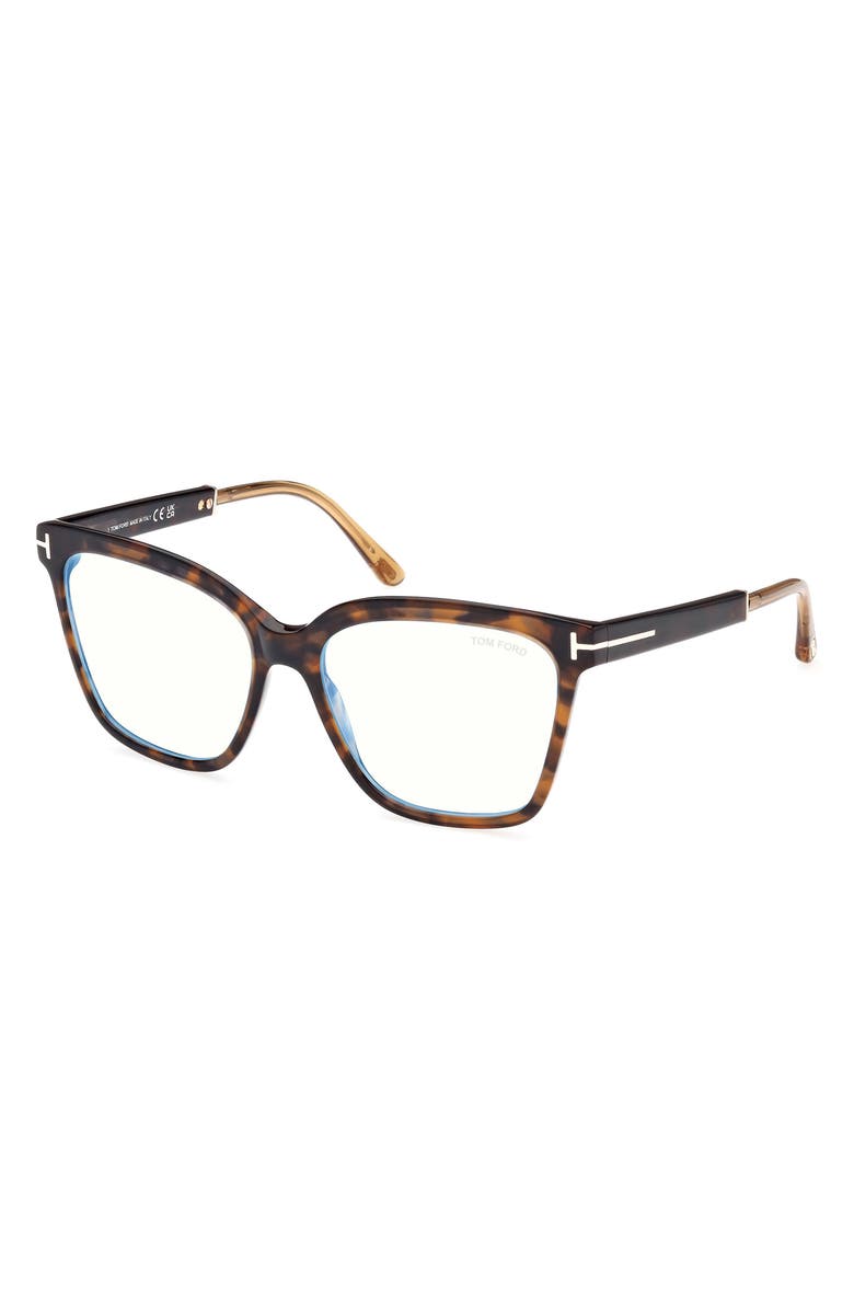 TOM FORD 56mm Square Blue Light Blocking Optical Glasses, Alternate, color, Havana Rose Gold / T Logo