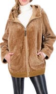 GORSKI Reversible Textured Genuine Shearling Lamb Zip Parka with Ribbed Hem