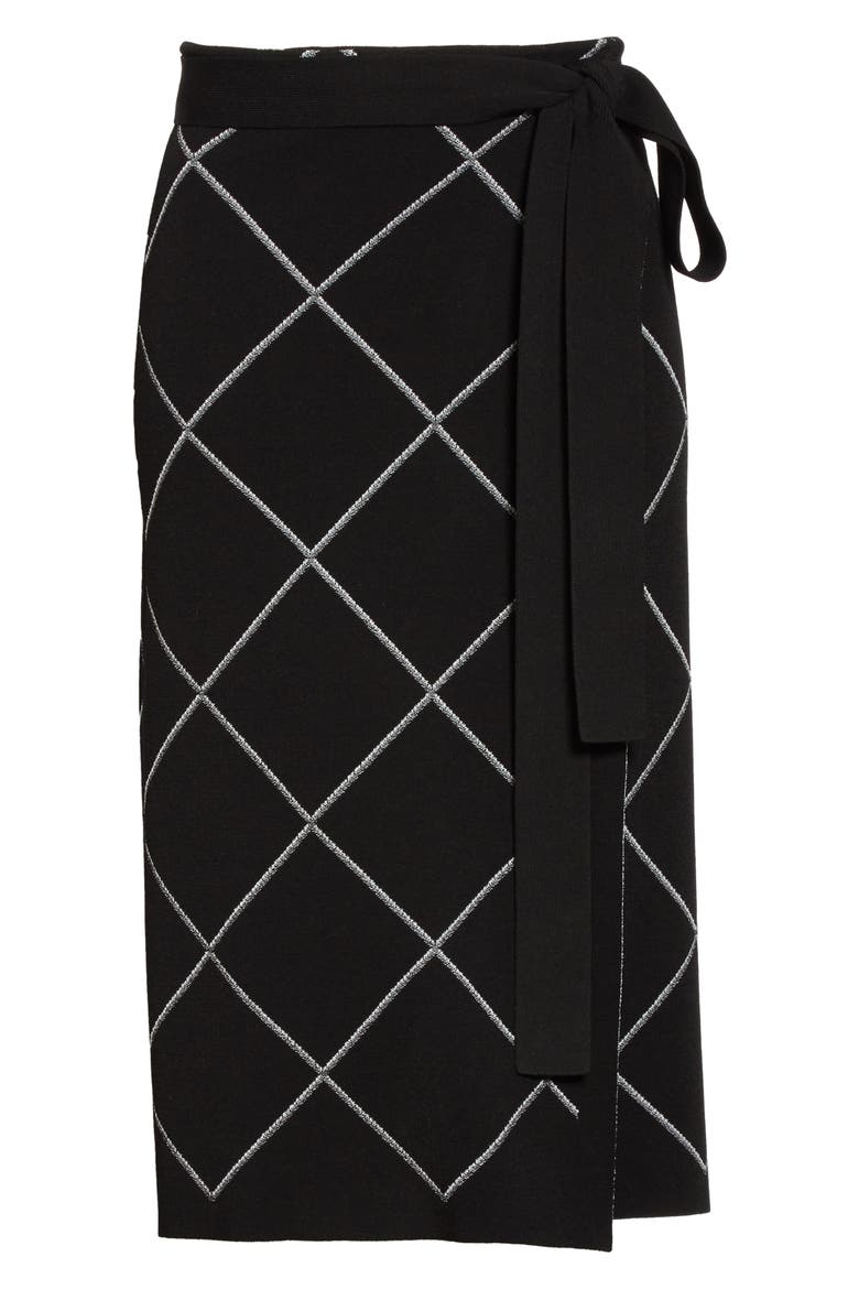 Windowpane Check Knit Wrap Skirt, Alternate, color, BLACK/ OPTIC WHITE