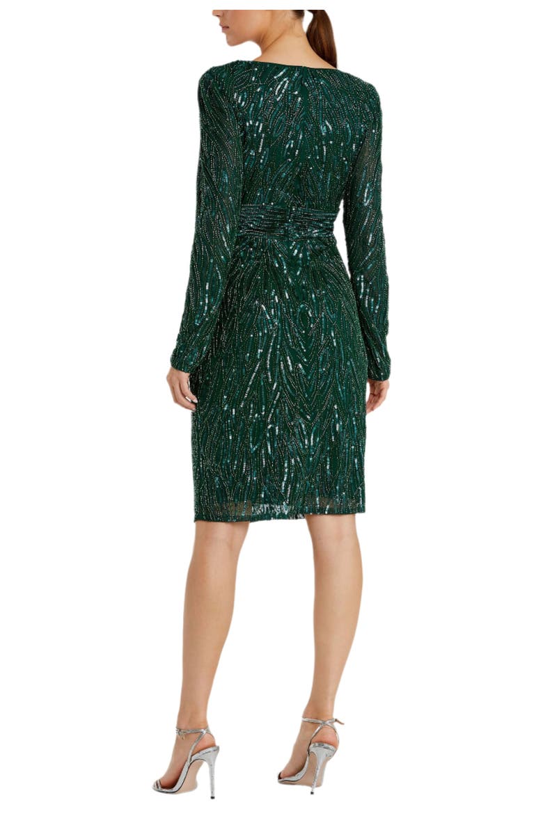 Mac Duggal Long Sleeve Embellished Sequin Cocktail Dress, Alternate, color, Green