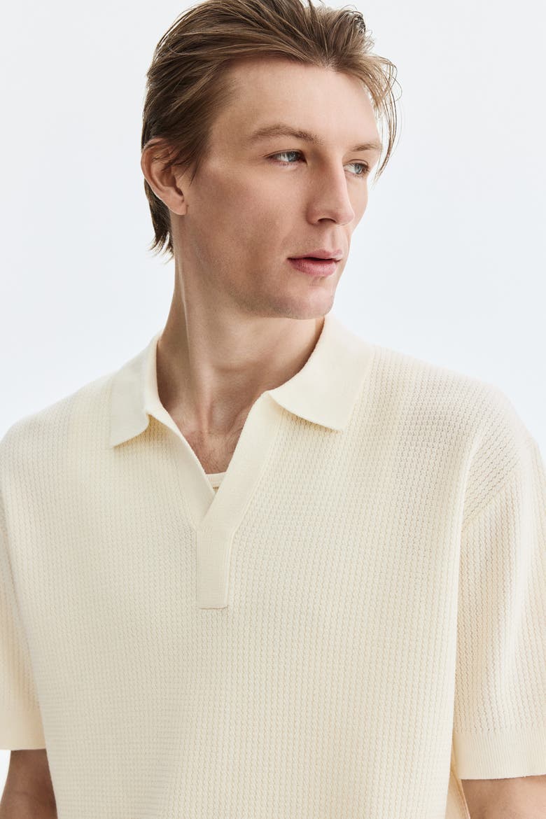 Regular Fit Cable-knit Polo Shirt, Alternate, color, Cream