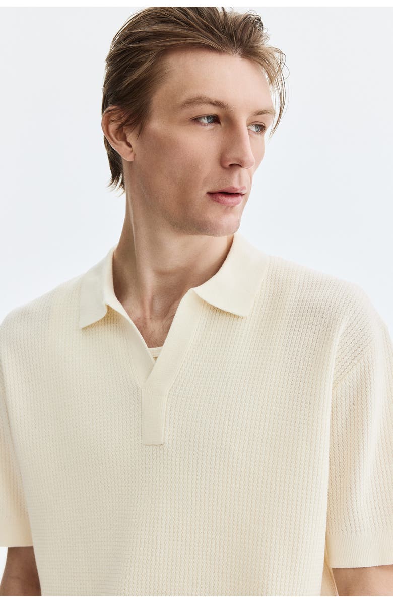 H&M Regular Fit Cable-knit Polo Shirt, Alternate, color, Cream
