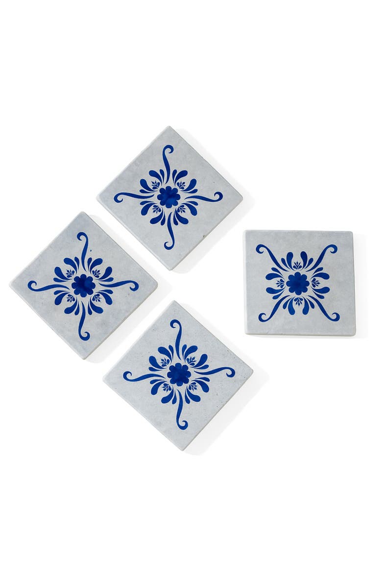 Gharyan Stoneware Andalusia Patterned Marble Tiles Coasters, Set of 4, Main, color, Multi Color