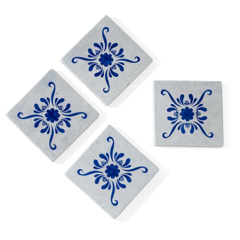 Andalusia Patterned Marble Tiles Coasters, Set of 4