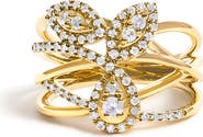 Haus of Brilliance 10K Yellow Gold 1/2 Cttw Diamond Crossover 3 Leaf Floral Cocktail Ring Band