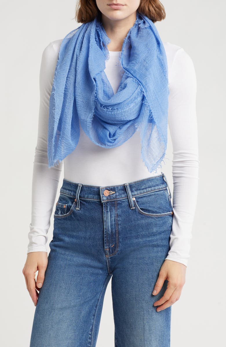Melrose and Market Frayed Trim Scarf, Main, color, Blue Provence