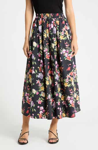 Floral Stretch Cotton Poplin Pull-On Skirt