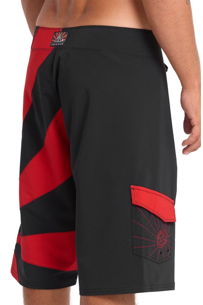 Rising Sun Pro Board Shorts, Alternate, color, BLACK/ RED