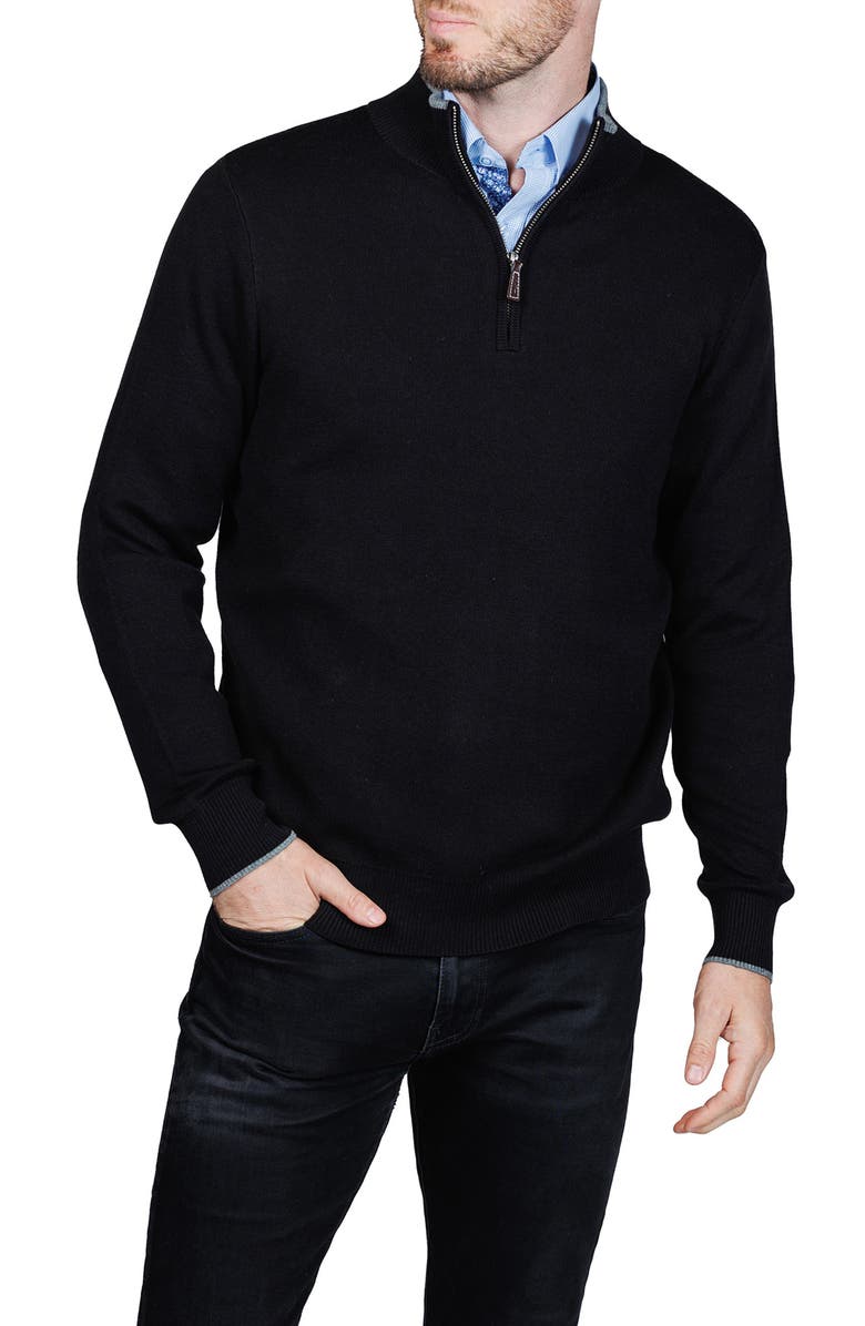 TailorByrd Fine Knit Quarter Zip Sweater, Main, color, Black