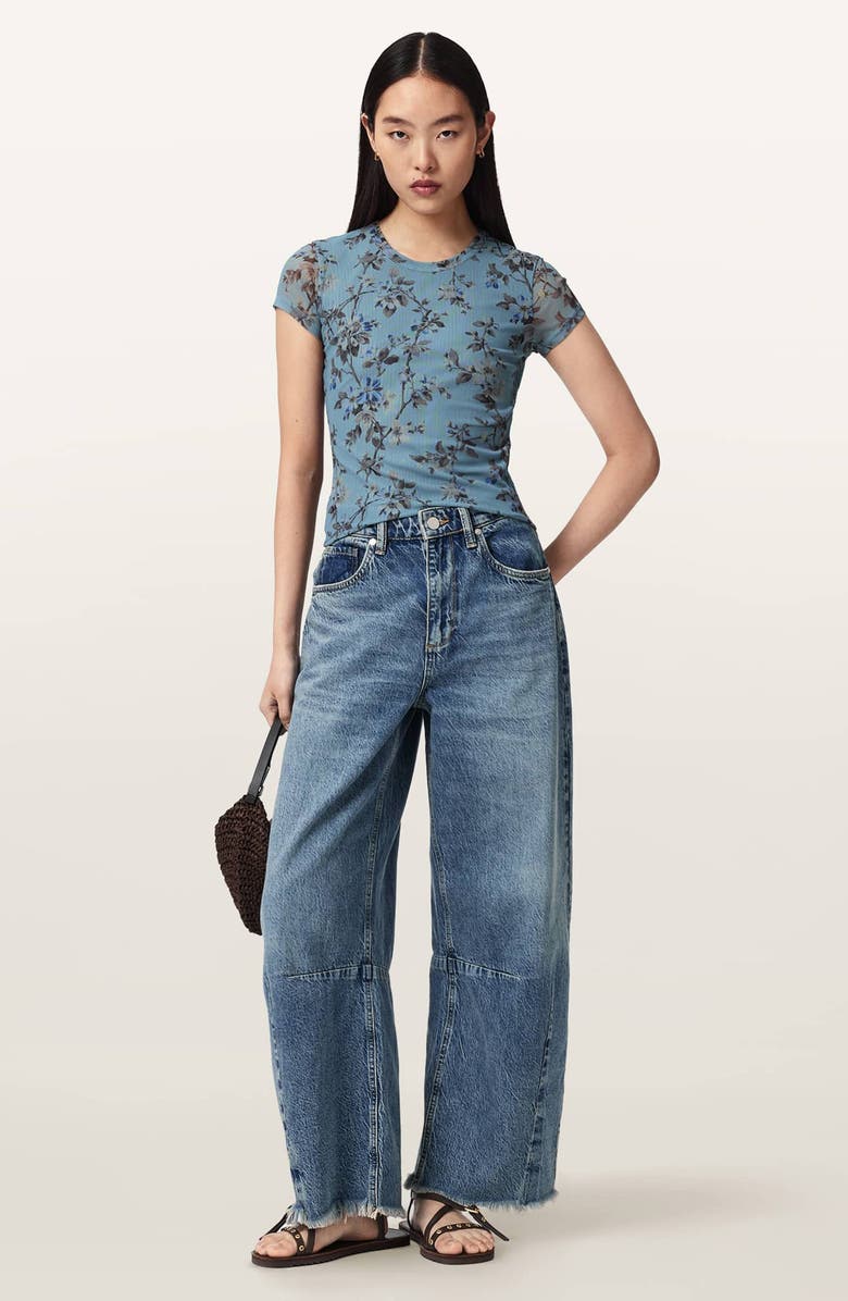AllSaints Ellie Floral Mesh T-Shirt, Alternate, color, Vine Lake Blue