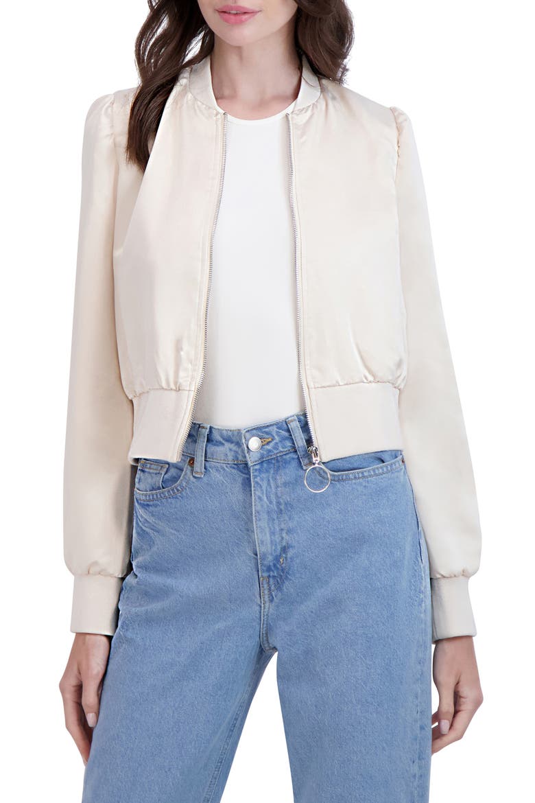 Satin Crop Bomber Jacket, Main, color, CHAMPAGNE