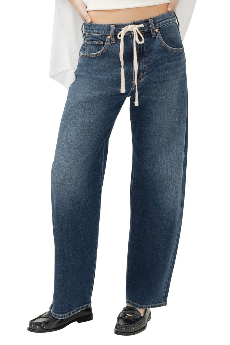 Be Easy Drawstring High Waist Wide Leg Jeans, Main, color, DOTTY