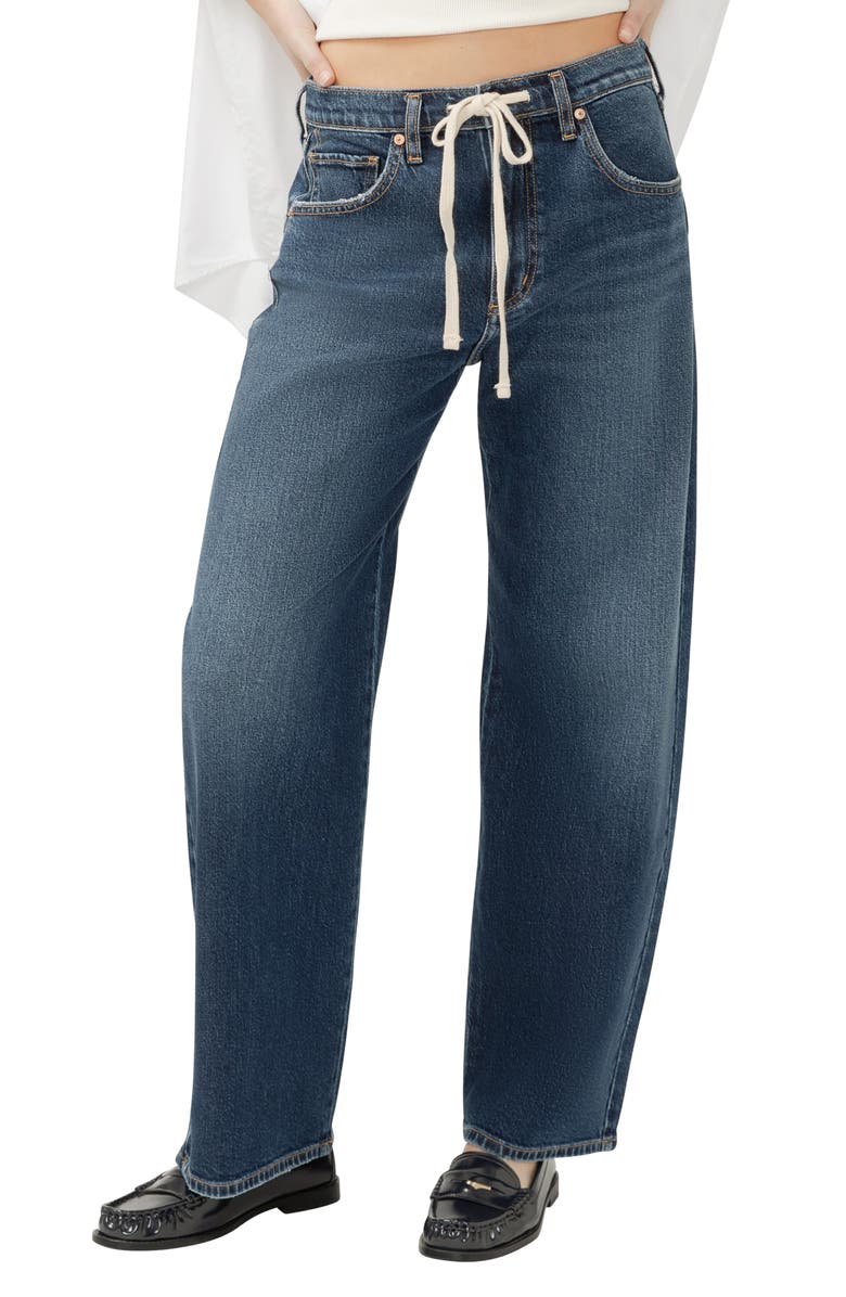 Silver Jeans Co. Be Easy Drawstring High Waist Wide Leg Jeans, Main, color, Dotty