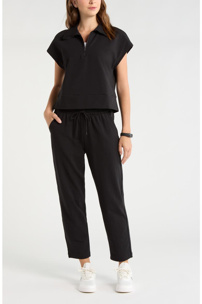 Tempo Terry Half Zip Short Sleeve Sweatshirt, Alternate, color, BLACK