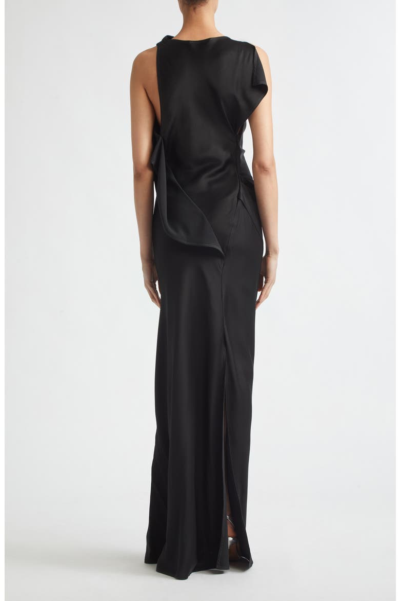 Kyra Sleeveless Draped Satin Gown, Alternate, color, BLACK