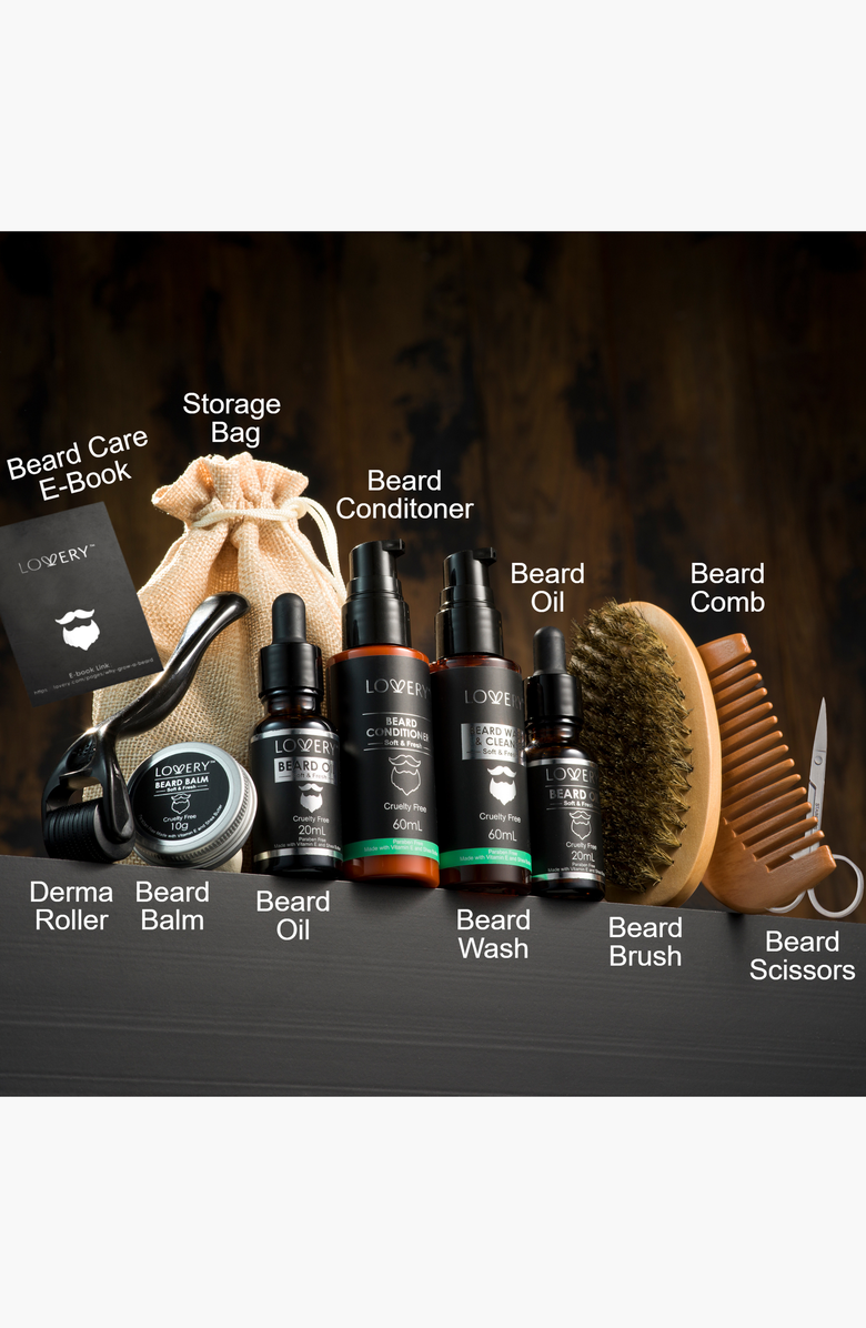 Lovery Men's 12-Piece Beard Grooming and Growth Kit, Alternate, color, Black / Brown