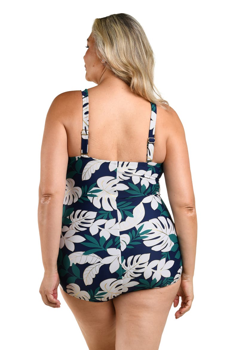 Canopy Blooms One-Piece Sarong Swimsuit, Alternate, color, BLUE/ GREEN MULTI