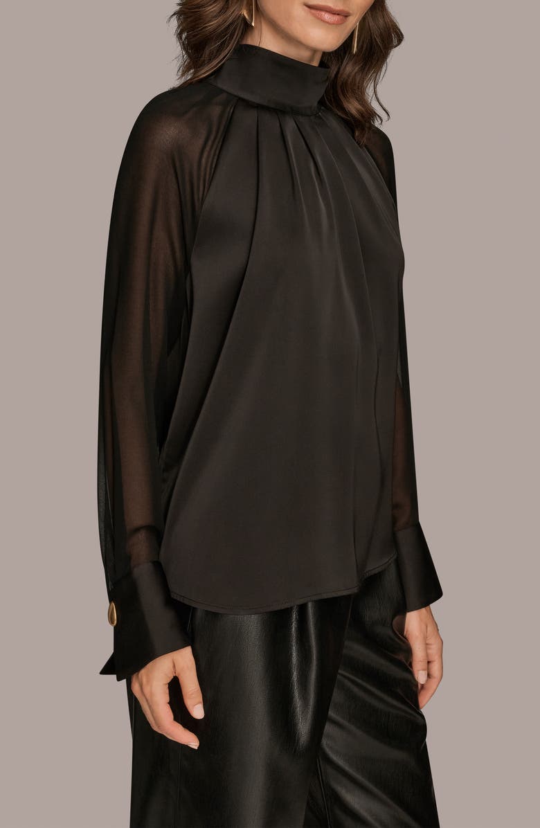 Donna Karan New York Pleated Sheer Sleeve Top, Alternate, color, Black