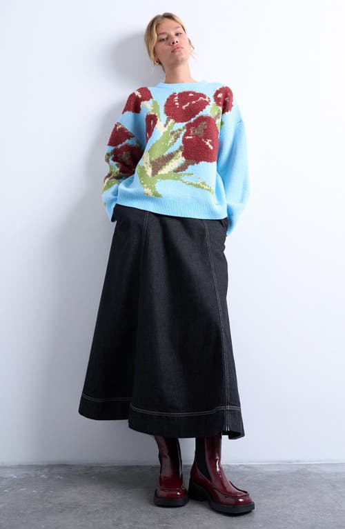 Topshop Tulip Textured Sweater In Blue