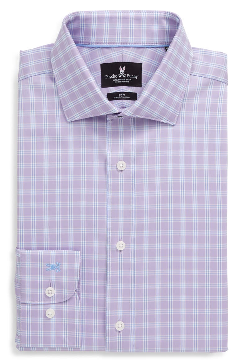 Slim Fit Stretch Non-Iron Plaid Dress Shirt, Alternate, color, LAVENDER