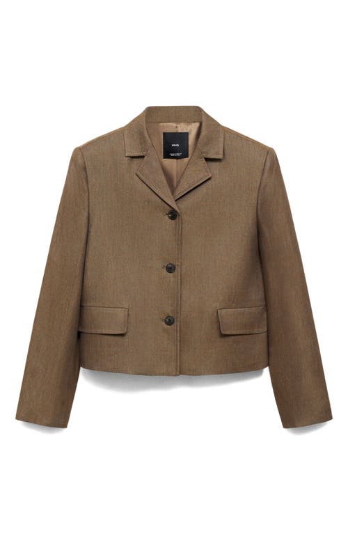 Mango Linen Blend Crop Jacket In Brown