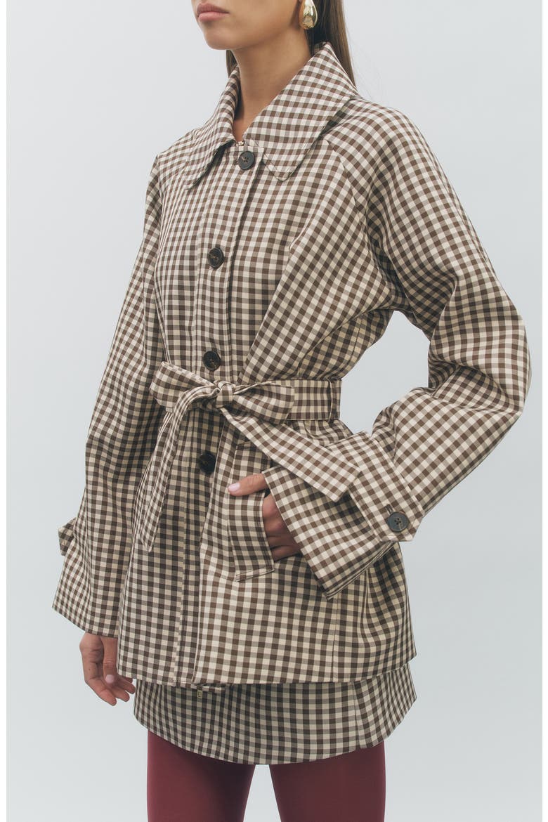 Clarke Gingham Trench Jacket, Alternate, color, BROWN BEIGE