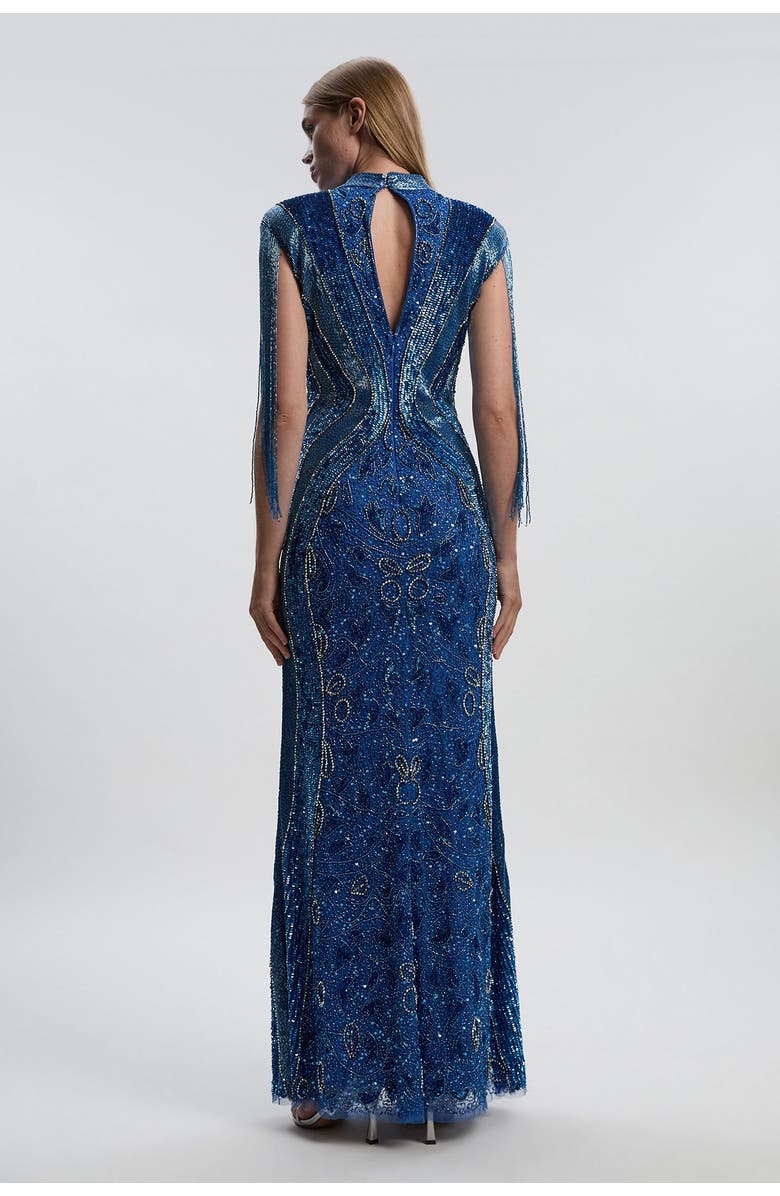 Karen Millen Embellished Tassel Sleeve Maxi Dress, Alternate, color, Blue
