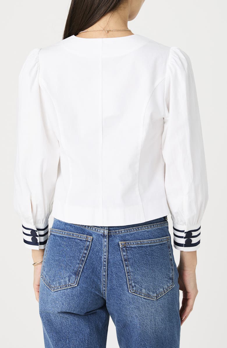 V-Neck Stripe Cuffs Long Sleeve Button-Up Top