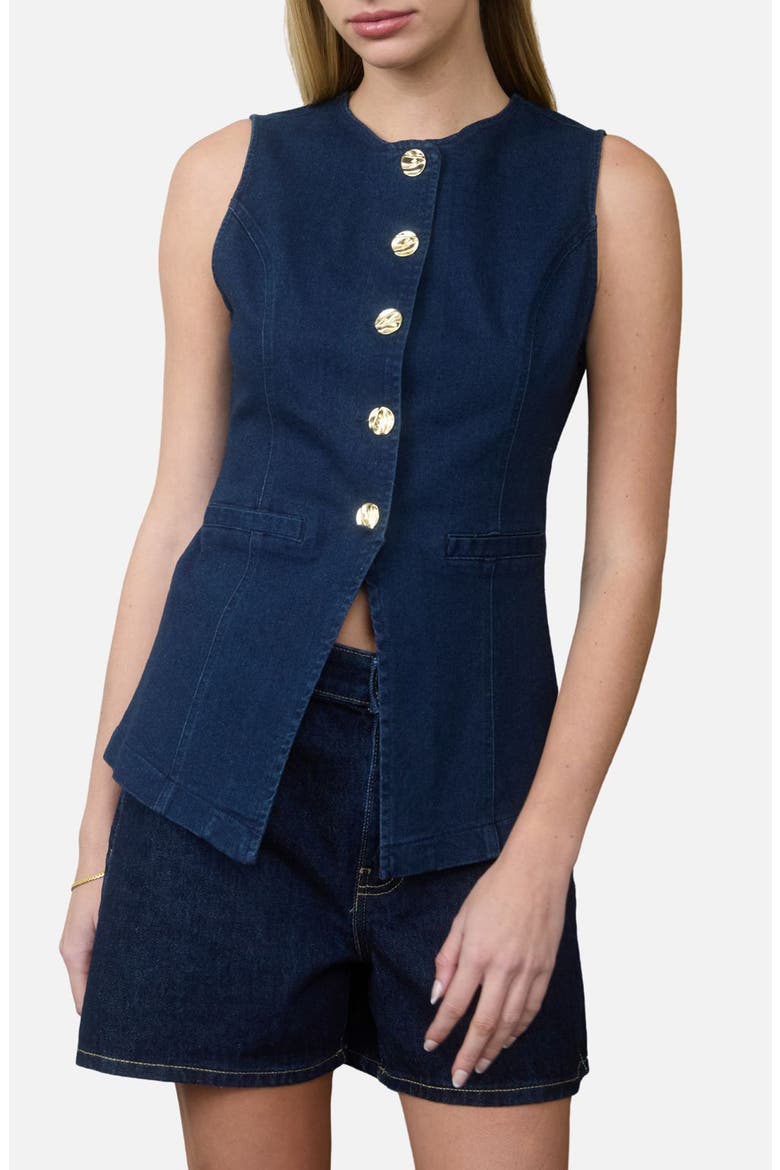 Button Up Vest, Main, color, DENIM