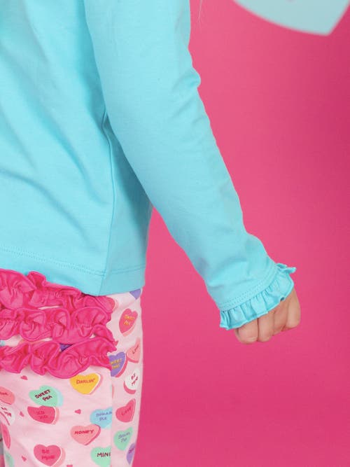 Rufflebutts Girls Knit Long Sleeve Ruffle Layering Tee In Bright Aqua