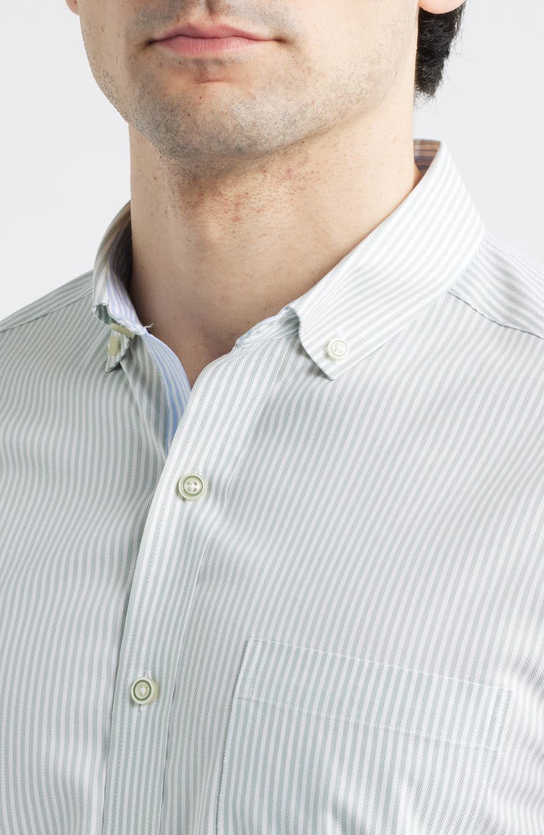 Johnston & Murphy Ovation Stripe Non-Iron Stretch Cotton Button-Up Shirt, Alternate, color, Green Striped Oxford