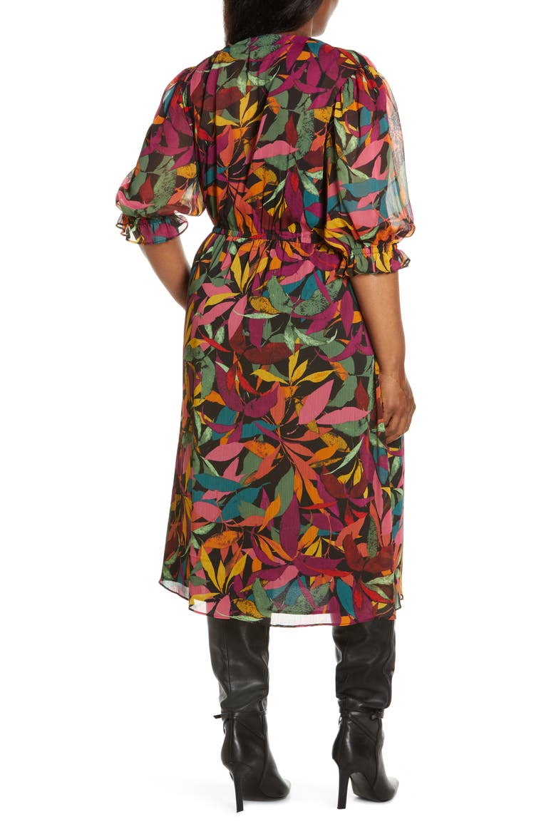 Print Puff Sleeve Midi Shirtdress, Alternate, color, BLACK/ GRAPE JUICE